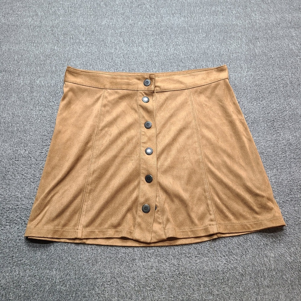 American Eagle Mini Skirt Women 6 Brown Excellent Faux Suede Button Front A-Line